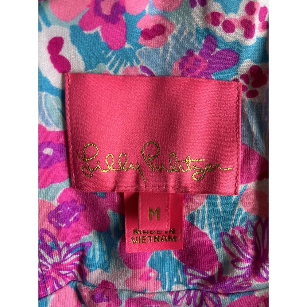 Lilly Pulitzer Floral Tiered Dress Pink Blue Open Back Women's  Sz M - Picture 4 of 16